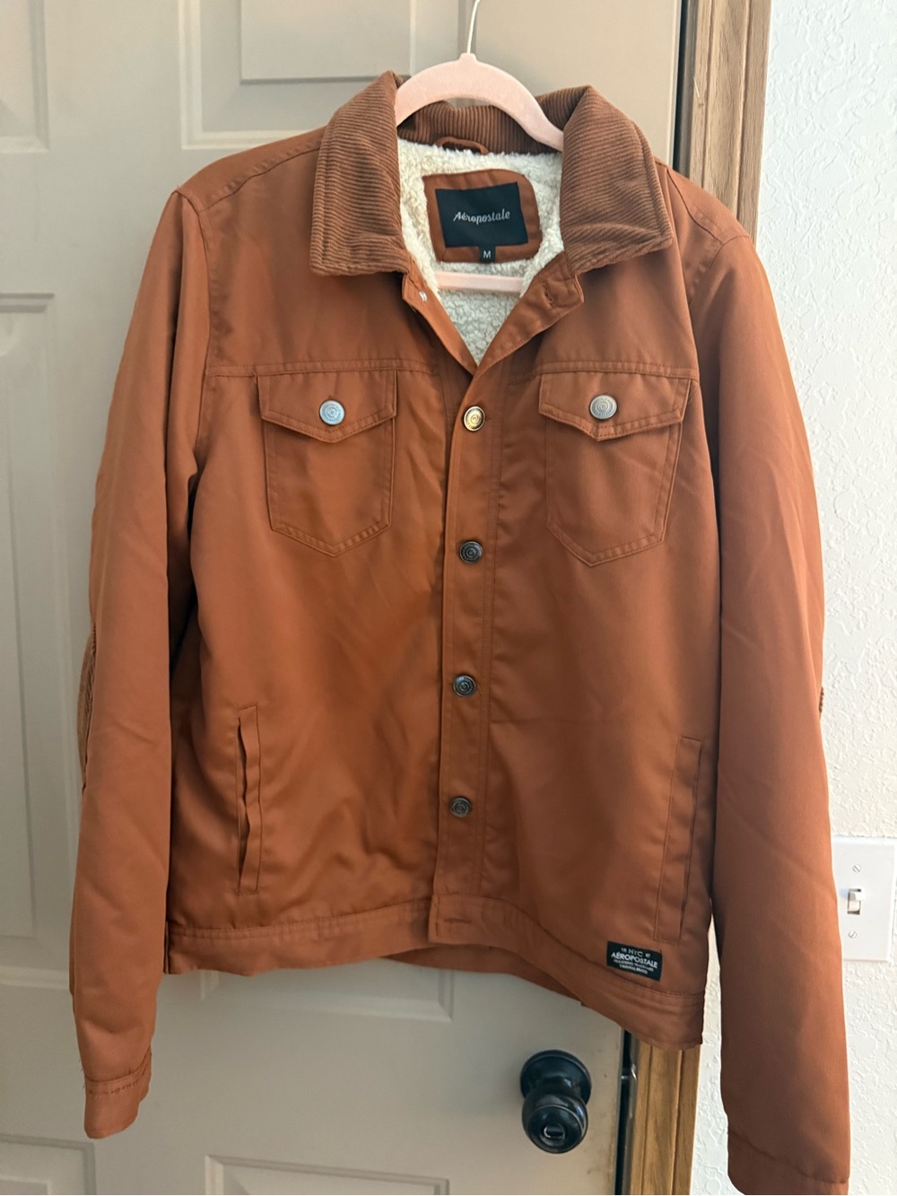 Aeropostale Men's Copper Brown Sherpa-Lined Shirt Jacket
